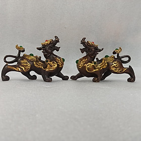 Mua Cặp tỳ hưu đồng vàng màu hun giả cổ 18cm  đôi Tỳ Hưu chiêu Tài hút Lộc bằng đồng vàng