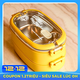 Bộ Hộp Cơm Giữ Nhiệt 2 Lớp 2 Tầng 2 Ngăn INOX304 Thiết Kế Hiện Đại