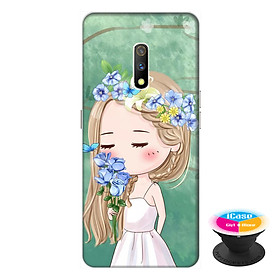 Ốp lưng dành cho điện thoại Realme X hình Cô Gái và Hoa  - tặng kèm giá đỡ điện thoại iCase xinh xắn - Hàng chính hãng