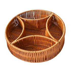Hand Woven Serving Basket Food Storage Tray Divided Dividers Candy Serving Tray Round Fruit Basket for Hotel Breakfast Pantry