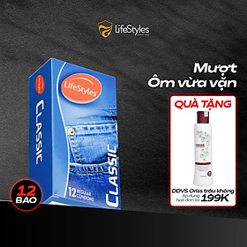 Bao cao su LifeStyles Classic thiết kế mỏng ôm sát nhiều gel 12 bao