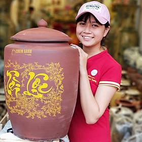 Hũ Sành Đựng Gạo Có Nắp Màu Nâu Đỏ Chuản Gốm Bát Tràng