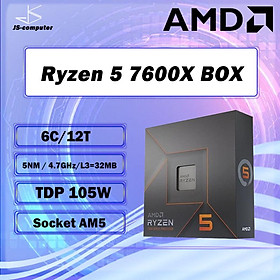 Mới AMD Ryzen 5 7600X R5 7600X HỘP 100-000000593 4.7GHz 6 Nhân 12 Chủ Đề Processo 5nm Zen4 Ổ Cắm 105W AM5 LGA1718 Không Quạt