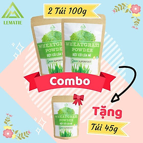 Combo 02 túi bột cỏ lúa mì sấy lạnh nguyên chất Lematie (100g)+ túi (45g) giảm cân, detox, eat clean, chứng nhận ATVSTP