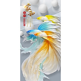 Mua DECAN DÁN TƯỜNG TRANH DÁN TƯỜNG 3D CÓ KEO  TRANH TRÍ NHÀ  PHONG VẠN PHÁT -  CÁ KOI ĐUÔI BƯỚM XANH DƯƠNG HIỆN ĐẠI  SANG TRỌNG   THỊNH VƯỢNG  DC-0235