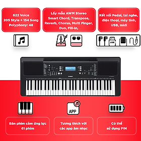 Đàn Organ điện tử/ Portable Keyboard - Yamaha PSR-E373 (PSR E373) - Màu đen - Hàng chính hãng