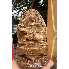 Tượng văn thù _phổ hiền khắc 2 mặt bằng gỗ bách xanh thơm nức kt 12×6×6cm 