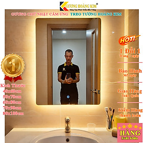 Mua Gương cảm ứng đèn led cao cấp chữ nhật thông minh treo tường bàn trang điểm makeup nhà tắm phòng wc kích thước 60x80cm guonghoangkim mã hk-3012