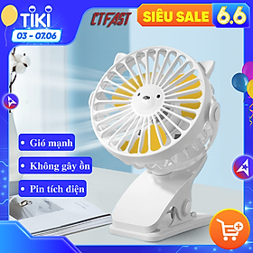 Mua Quạt mini tích điện cầm tay hình mèo CTFAST  quạt để bàn dạng kẹp 2 trong 1 nhỏ gọn tiện dụng  điều chỉnh hướng gió 360 độ  pin sạc 1200mAh - Hàng chính hãng