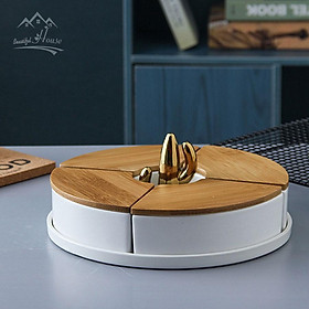 Mua Khay Mứt Tết  Hộp Mứt Đựng Hoa Quả Bánh Kẹo Bằng Sứ Nắp Gỗ Chi Tiết Xương Rồng M03