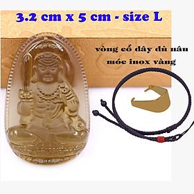 Mặt Phật Bất động minh vương obsidian ( thạch anh khói ) 5 cm kèm vòng cổ dây dù nâu - mặt dây chuyền size lớn - size L, Mặt Phật bản mệnh