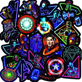 Set 30 Sticker siêu anh hùng Màu neon ảnh decal hình dán ép lụa