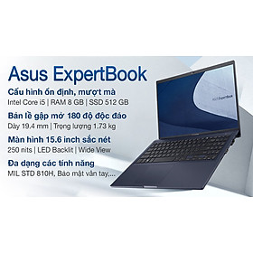 Laptop Asus ExpertBook B1500CEAE-BQ3180 i5-1135G7 (up to 4.2Ghz, 8MB)/ RAM 8GB/ 512GB SSD/15.6 inch FHD/ Free Dos/ 2Yrs  (90NX0441-M018H0) - Hàng chính hãng