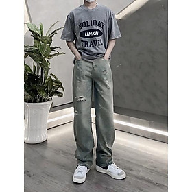 Baggy jeans ống rộng quần jeans unisex wash mềm có khoá kéo ms998