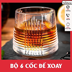 Bộ 6 Cốc Thủy Tinh, Ly Thủy Tinh Xoay Cao Cấp Đế Lồi, Ly Ngoại Họa Tiết Hiện Đại Dày Dặn Chịu Nhiệt Tốt