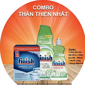 Combo Muối Finish 1.2kg + 1500ml xà bông Finish Power Gel Calassic+Nước làm bóng finish 400 ml dùng cho máy rửa bát