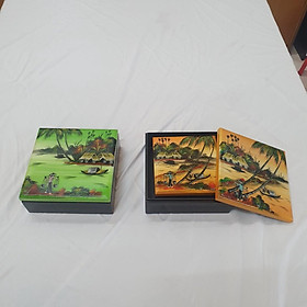 Bộ 3 hộp sơn mài vẽ đồng quê cao cấp Thanh Bình Lê đa năng đựng đồ vật nhỏ văn phòng, trong nhà, làm quà tặng ý nghĩa