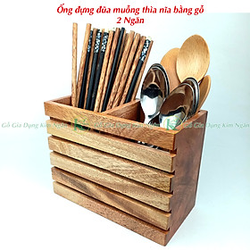 Mua Ống Gỗ Chia 2 Ngăn Đựng Đũa Muỗng Đũa Thìa Nĩa Dụng Cụ Bàn Ăn