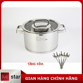 Nồi thân cao 3 đáy inox 304 Fivestar Plus bếp từ quai vuông nắp kính ( 16cm / 18cm / 20cm / 24cm ), tặng 5 muỗng ăn