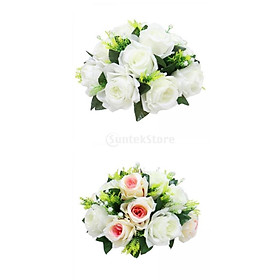 2x 26cm Artificial Rose Flowers White Pink Wedding Bouquet Party Shop Decor