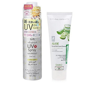 Combo 1 chai xịt chống nắng không mùi nhật bản UV SPRAY SPF 50 PA ++++ (200G) + 1 Sữa rửa mặt trắng da sạch nhờn Dabo 60ml ( Hương ngẫu nhiên)