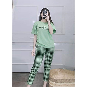 Đồ bộ nữ chất liệu cotton quần caro áo thiêu chứ 1141