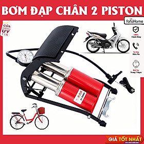 Bơm Đạp Chân Mini Xe Đạp Xe Máy Ô Tô Loại 1 Ống Và 2 Ống Piston Đa Năng - Bơm đạp 2 ống piston