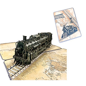 H34 -  Thiệp 3D Tàu Hỏa Cổ Điển – Vintage Steam Train – Pop Up Card Viethands Giftshop