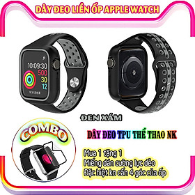 Mua Dây Đeo liền ốp dành cho Apple Watch size 38/40/42/44mm TPU thể thao viền màu - Đen Xám (tặng dán KCL theo size)