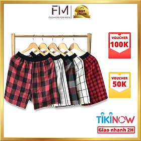 Hình ảnh Bộ 4 quần đùi nam, quần short mặc nhà kate caro nhiều màu , mềm mịn  - FORMEN SHOP- FMTT002