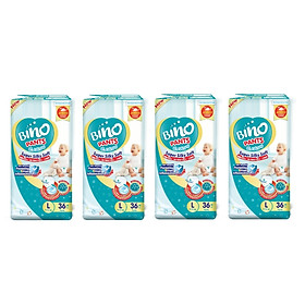 4 Gói Tã quần Bino Kháng khuẩn chống hăm Size L36 (9 - 14kg)