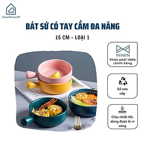 Bát Sứ Có Tay Cầm - Thố Sứ Cao Cấp Đường Kính 15cm Hàng Loại 1 Dùng Được Lò Vi Sóng, Lò Nướng - hàng Loại 1 - Chính Hãng MINIIN