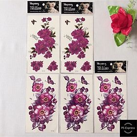 Combo 5 tấm hình xăm dán hoa màu tím 10x20cm- tặng ngay tấm đồng size khi mua từ 2 combo