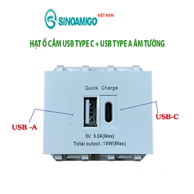 Mua Ổ cắm USB type C + USB type A âm tường Sinoamigo P21-QC1  công nghệ sạc nhanh QC  lắp vừa mặt Pana chuẩn Wide - Hàng chính hãng