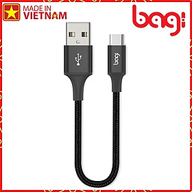 Cáp dù sạc nhanh Type-C Bagi dài 20cm CS20 - Hàng chính hãng made in VN