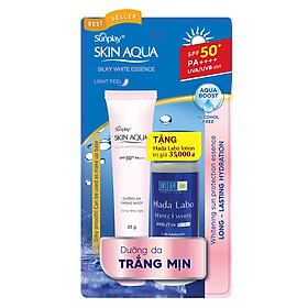 Tinh Chất Chống Nắng Dưỡng Trắng Sunplay Skin Aqua Silky White Essence SPF 50+ PA+++ (25g) - Tặng Dung Dịch Dưỡng Hada Labo