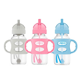 Bình sữa chuyển tiếp, có ống hút silicone và hai tay cầm, cổ rộng, nhựa PP, 270ml