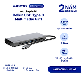 Hub chuyển đổi USB Type C Multimedia 6 in1 Belkin - Hàng chính hãng