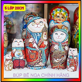 BỘ BÚP BÊ NGA MATRYOSHKA CAO CẤP 5 LỚP 20CM ĐIÊU KHẮC HOA VĂN CHÚ MÈO CỰC ĐẸP VÀ ĐỘC ĐÁO, CÁ TÍNH VÀ PHONG CÁCH