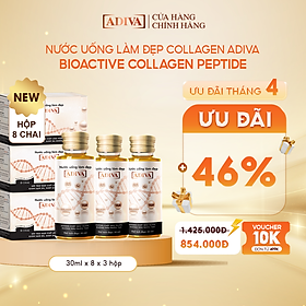 Combo 3 Hộp Nước Uống Làm Đẹp Collagen ADIVA Tem Trắng (8 Chai/Hộp)- Giúp Làn Da Săn Chắc, Ảm Mịn Và Căng Bóng