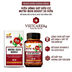 Viên uống bổ sung Sắt hữu cơ nhập khẩu chính hãng Nutri Iron Boost (30 viên), giúp bổ sung Sắt, Acid Folic cho cơ thể, tạo hồng cầu, giảm nguy cơ thiếu máu do thiếu sắt