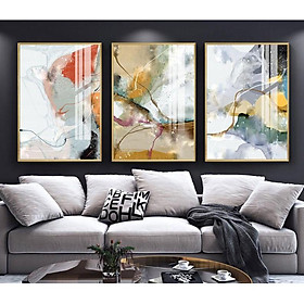 Tranh treo tường | Tranh bộ 3 bức trừu tượng Abstract Minimalist wall art, Geometric Gold art, gold painting