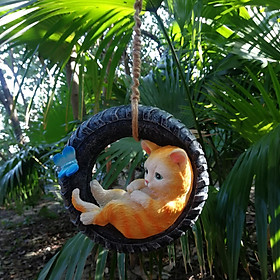 Garden Statue Swing Tire Cat Yard Indoor Outdoor Home Patio Ornament