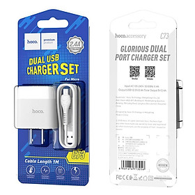 Mua bộ cốc sạc 2 cổng kết nối và dây sạc nhanh hoco c73 micro usb cho samsung và các mày chạy android - hàng chính hãng