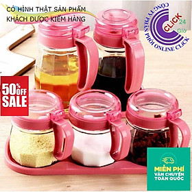Bộ 5 Lọ/Hũ Đựng Gia Vị Thủy Tinh Có tay Cầm - Hàng Cao Cấp