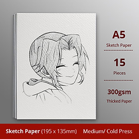 Giấy vẽ A5L chuyên dụng cao cấp giấy Sketch vẽ đẹp 2 mặt, chất giấy có vân màu trắng kem sang, giấy nhập khẩu 100% từ Ý định lượng 300gsm, xấp giấy15 tờ  Green Art - Hàng chính hãng