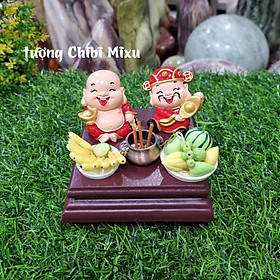 Combo Thần Tài - Thổ Địa  (gồm Thần Tài - Thổ Địa 4cm + Ngũ Quả + dĩa chuối + lư hương + đế vuông 8cm) tặng 10 nhang