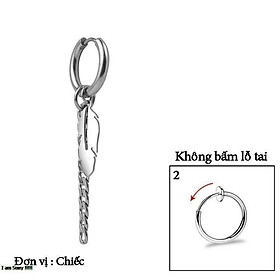 Bông tai nam inox cao cấp 1 chiếc Kpop thép không gỉ không bấm lổ tai lông vũ tòn ten