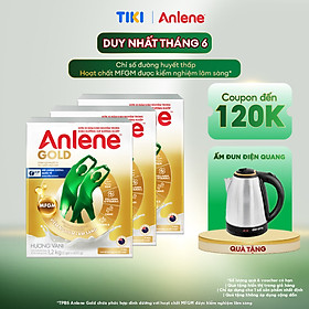 Bao bì mới - Combo 3 Sữa Bột Anlene Gold Hương Vanilla (Hộp giấy 1200g) tặng ấm đun Điện Quang