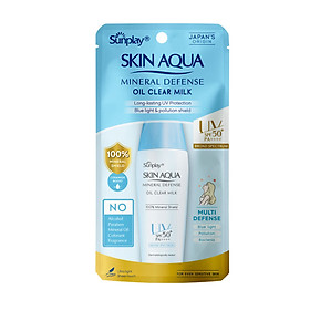 Kem chống nắng vật lý Skin Aqua kiềm dầu, dạng sữa dùng hàng ngày Sunplay Skin Aqua Mineral Defense Oil Clear Milk SPF50+ PA++++ 25g